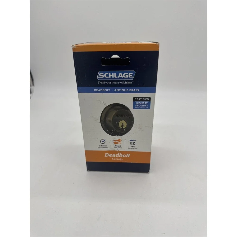 SCHLAGE -‎ B62 G 609 - Double Cylinder Deadbolt Keyed 2 Sides Antique Brass